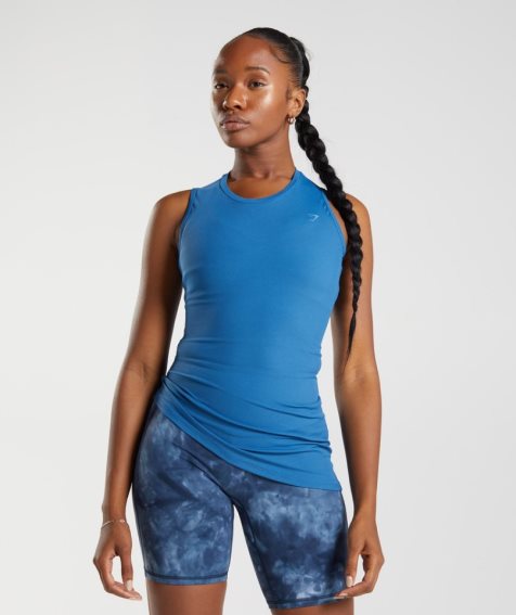 Women's Gymshark Elevate Asymmetric Tanks Blue | CA 7A1N30